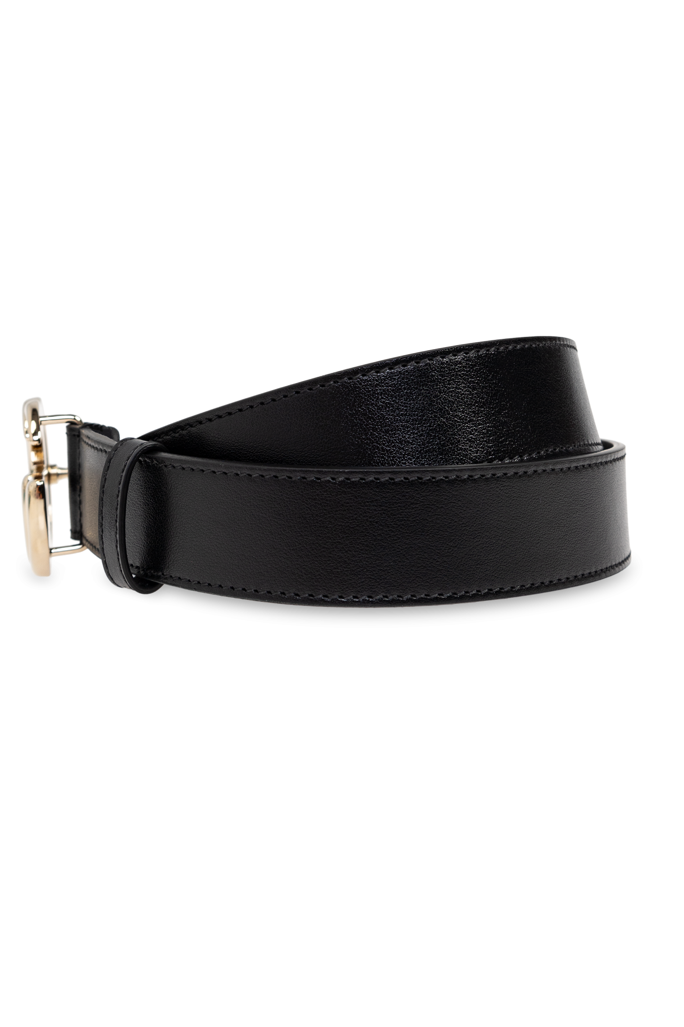 GUCCI レディース レザーベルト ブラック 75/30 GGマーモント〕シャイニーバックル レザー ベルトブラック